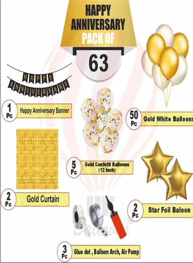 HK balloons 63 pcs Anniversary decoration items Happy Anniversary Banner balloon arch set with confetti balloon pump and square curtains For Golden Themed for Couple - Image 2