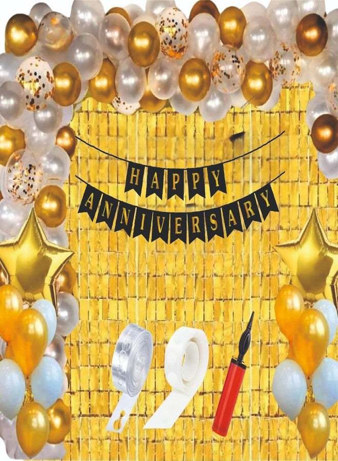 HK balloons 63 pcs Anniversary decoration items Happy Anniversary Banner balloon arch set with confetti balloon pump and square curtains For Golden Themed for Couple - Image 1