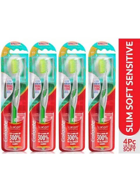 Colgate Slimsoft Advanced (Pack Of 4) Ultrasoft Toothbrush (Color May Vary) Ultra Soft Toothbrush (4 Toothbrushes),Adult,Manual