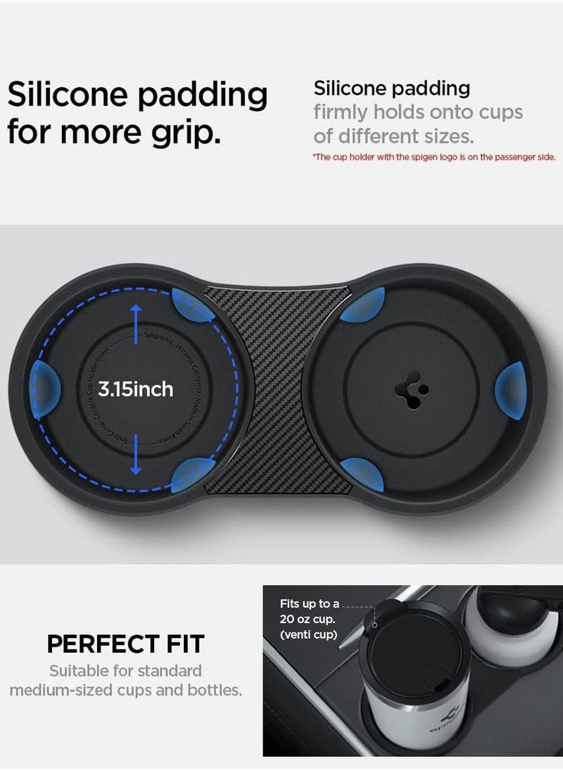 Spigen - Center Console Cup Holder Insert (Carbon Edition) for Tesla Model 3 and Y with Strong Grip - Image 1