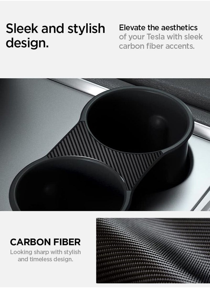 Spigen - Center Console Cup Holder Insert (Carbon Edition) for Tesla Model 3 and Y with Strong Grip - Image 1
