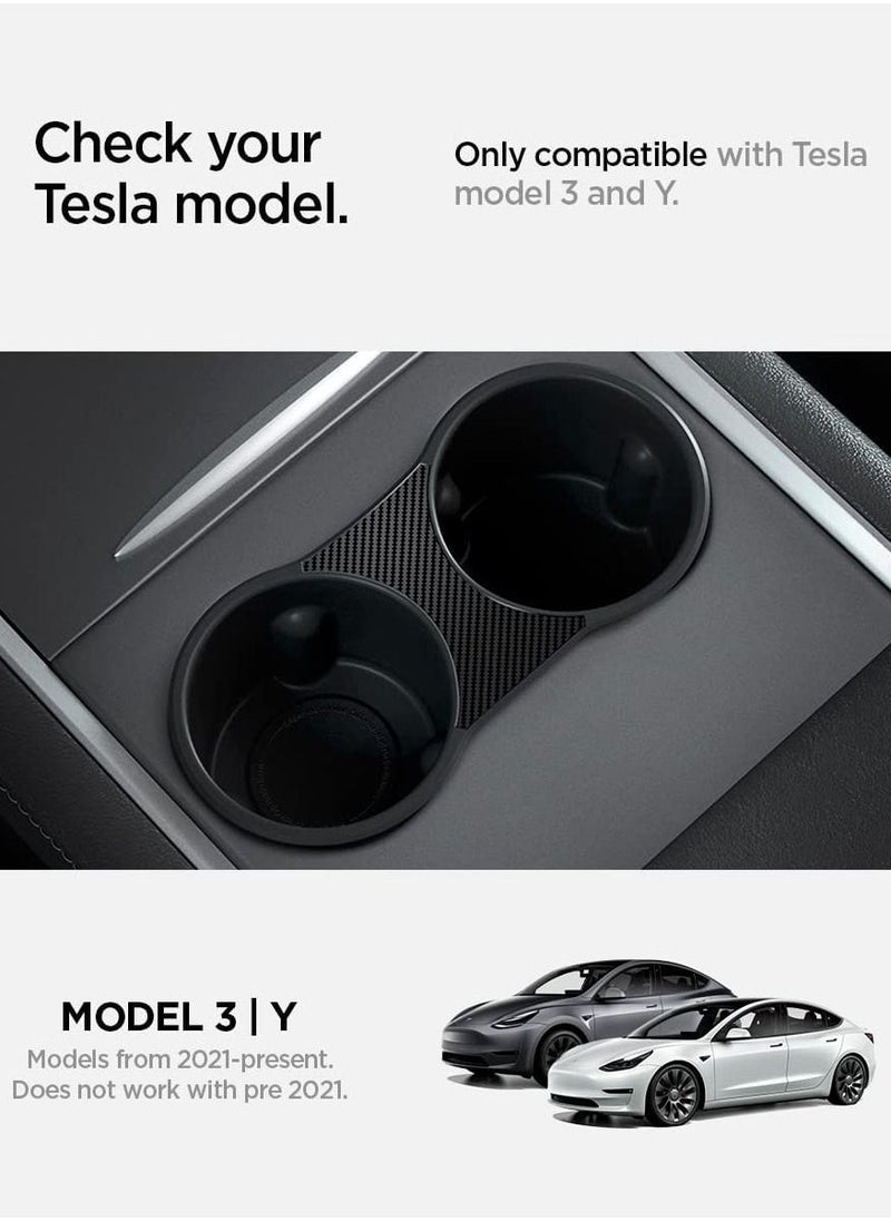 Spigen - Center Console Cup Holder Insert (Carbon Edition) for Tesla Model 3 and Y with Strong Grip - Image 1
