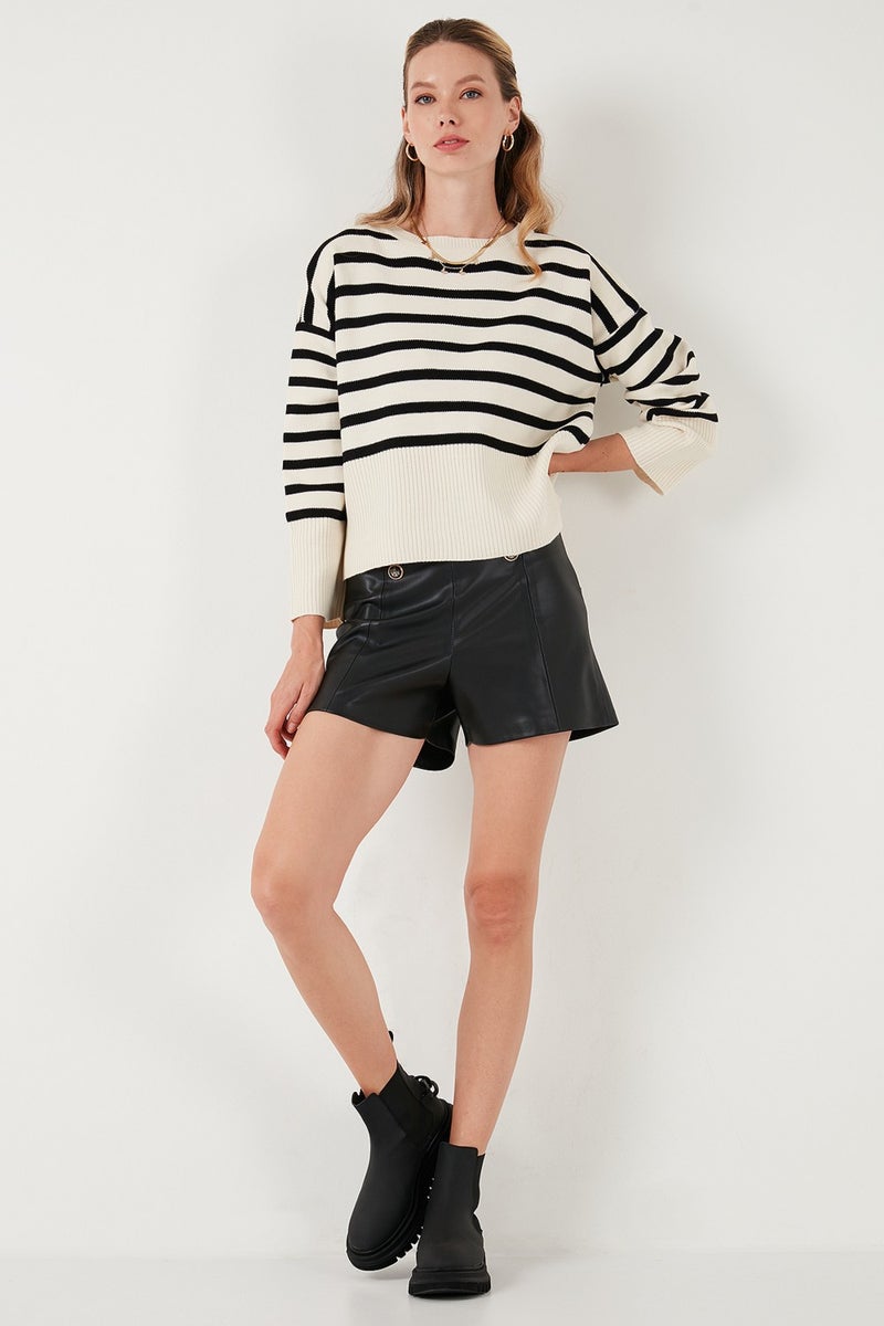 Lela Casual Cut Striped Short Front Long Back Sweater Women's Sweater 4616174  - Image 2