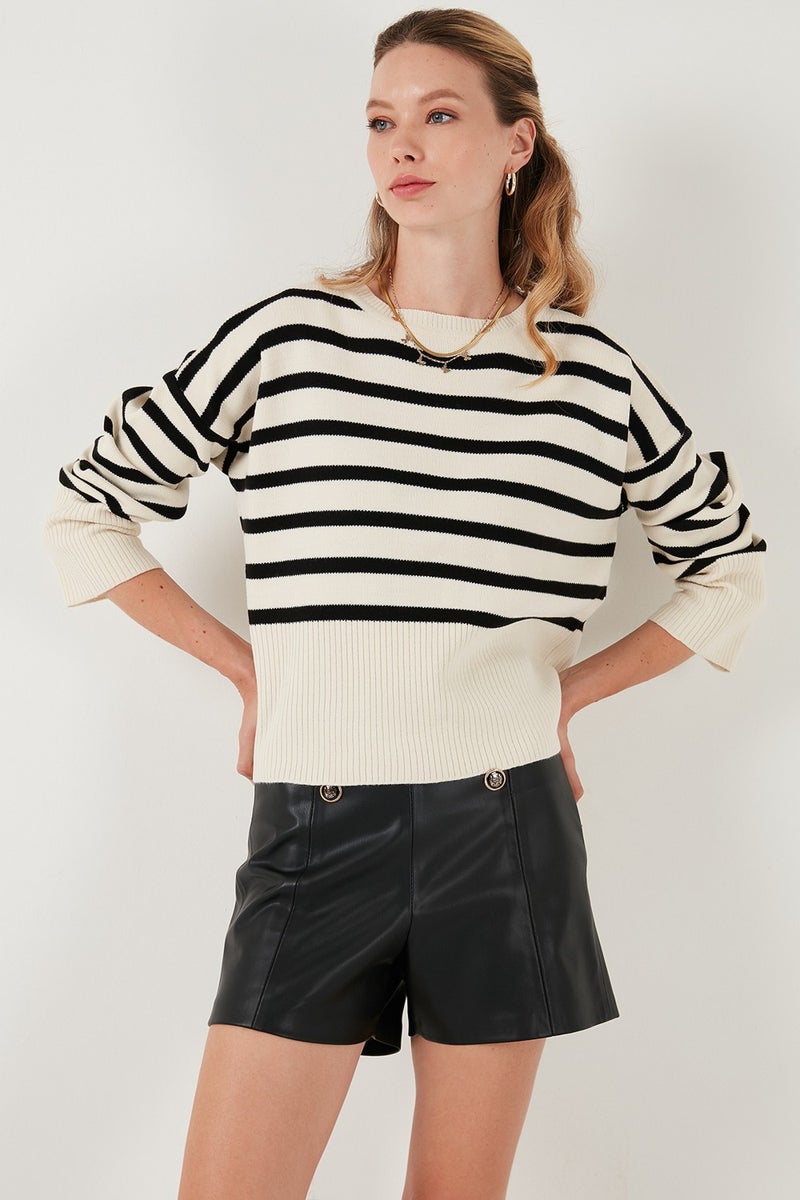 Lela Casual Cut Striped Short Front Long Back Sweater Women's Sweater 4616174  - Image 5