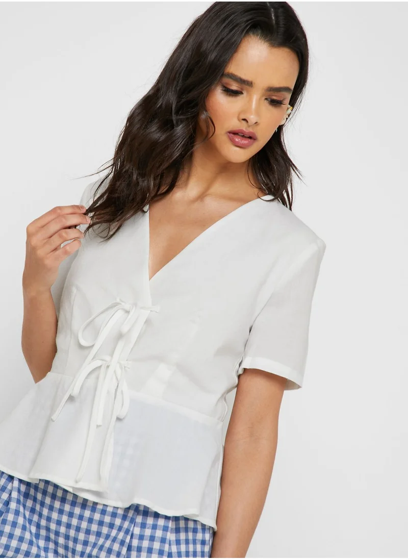 English Factory Tie Front Peplum Top