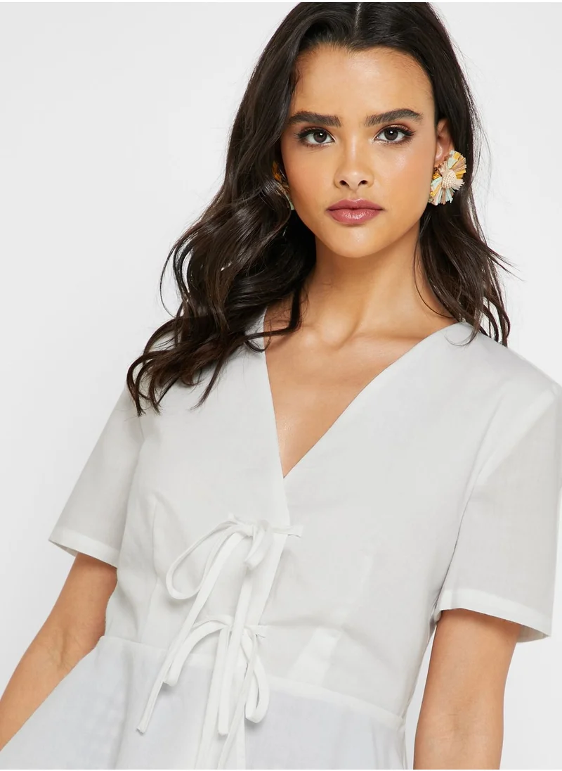 English Factory Tie Front Peplum Top