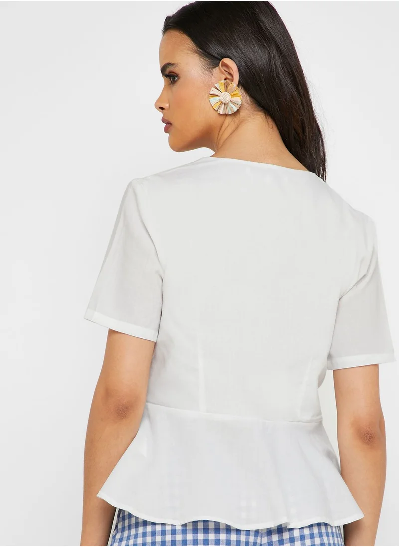 English Factory Tie Front Peplum Top