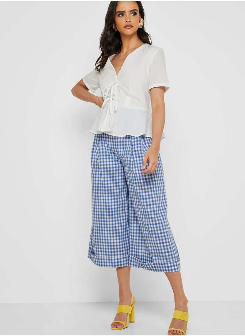 English Factory Tie Front Peplum Top