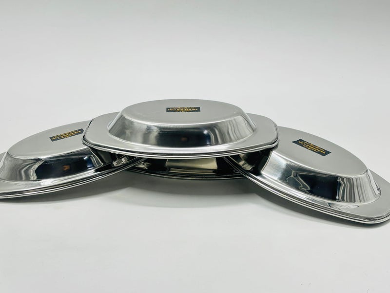 DEV INDUSTRIES Stainless Steel Serving Plate | Oval Plate | Subzi Plate | Rice Plate| Dahi Plate | Chat Plate (Size - 20cm * 13.5cm * 3cm, Pack of 4) - Image 2