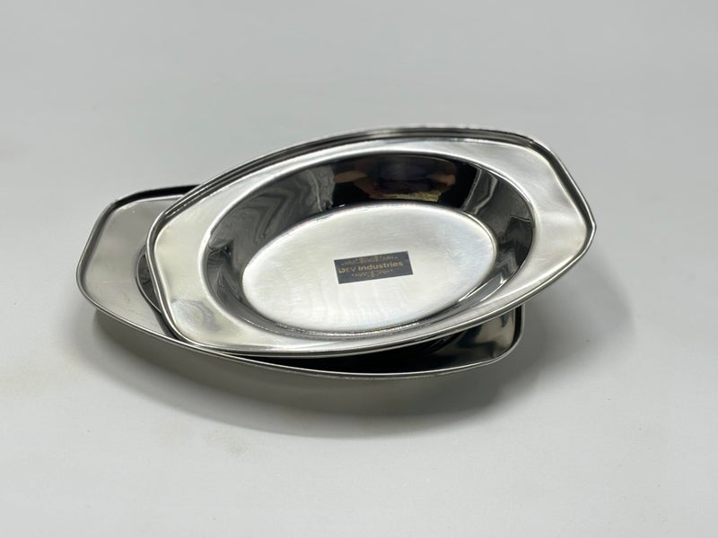 DEV INDUSTRIES Stainless Steel Serving Plate | Oval Plate | Subzi Plate | Rice Plate| Dahi Plate | Chat Plate (Size - 20cm * 13.5cm * 3cm, Pack of 4) - Image 3