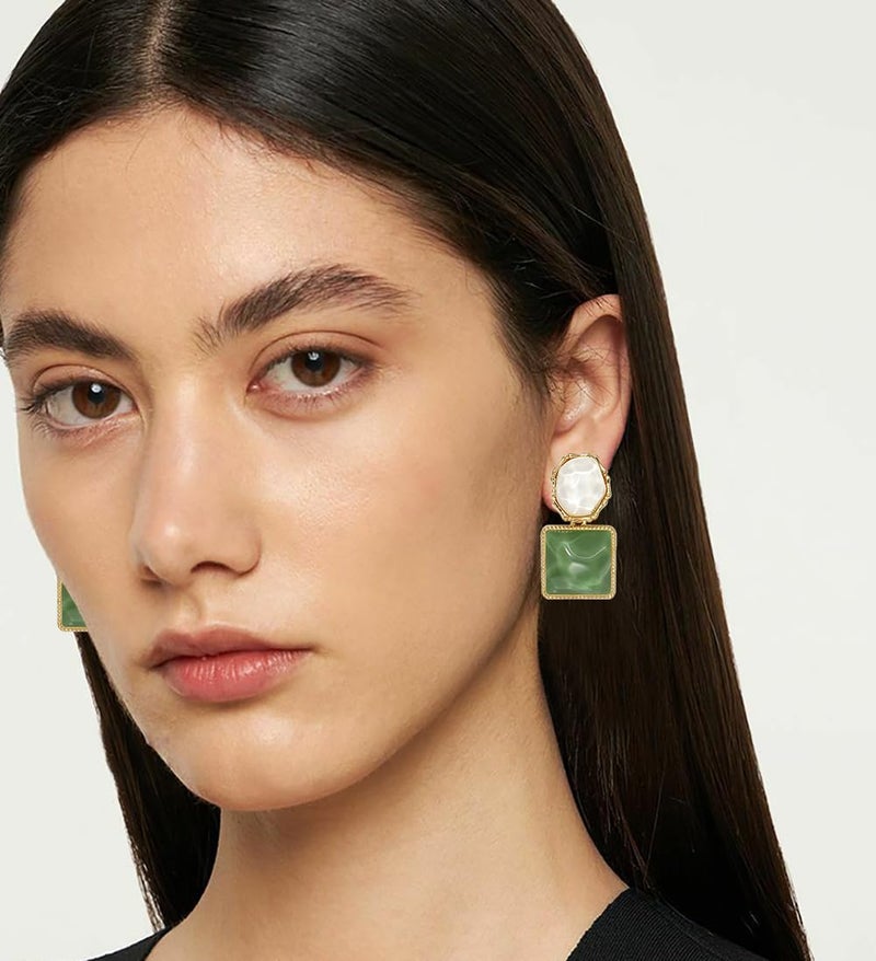 Wovanoo Asymmetrical Earrings for Women Boho Resin Dangle Earrings Acrylic Water Ripple Earring Green - Image 2
