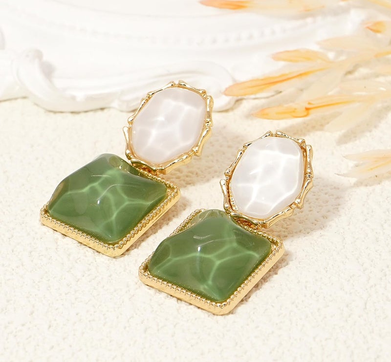 Wovanoo Asymmetrical Earrings for Women Boho Resin Dangle Earrings Acrylic Water Ripple Earring Green - Image 5