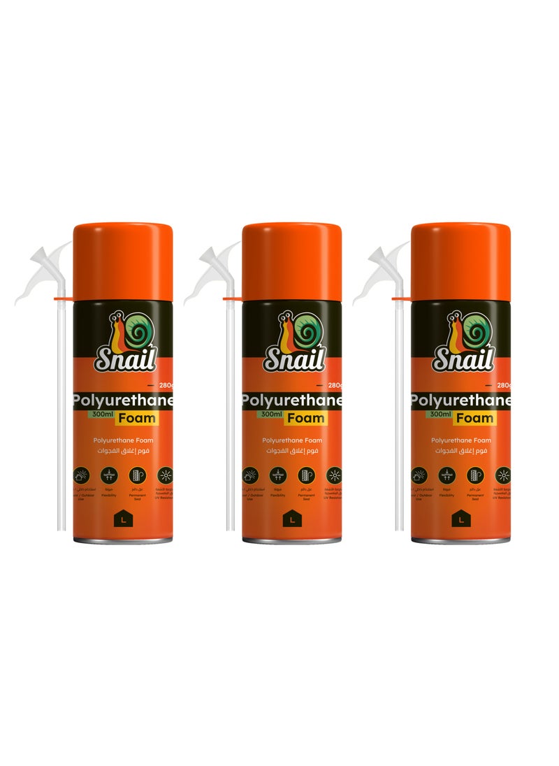 LAWAZIM - Snail Polyurethane Foam -3 Piece 300ml- High-Density Sealant Spray with Extended Reach Tip for Weatherproof Insulation Heat Preservation and Gap-Filling in Construction Home Repairs and DIY Projects - Image 1