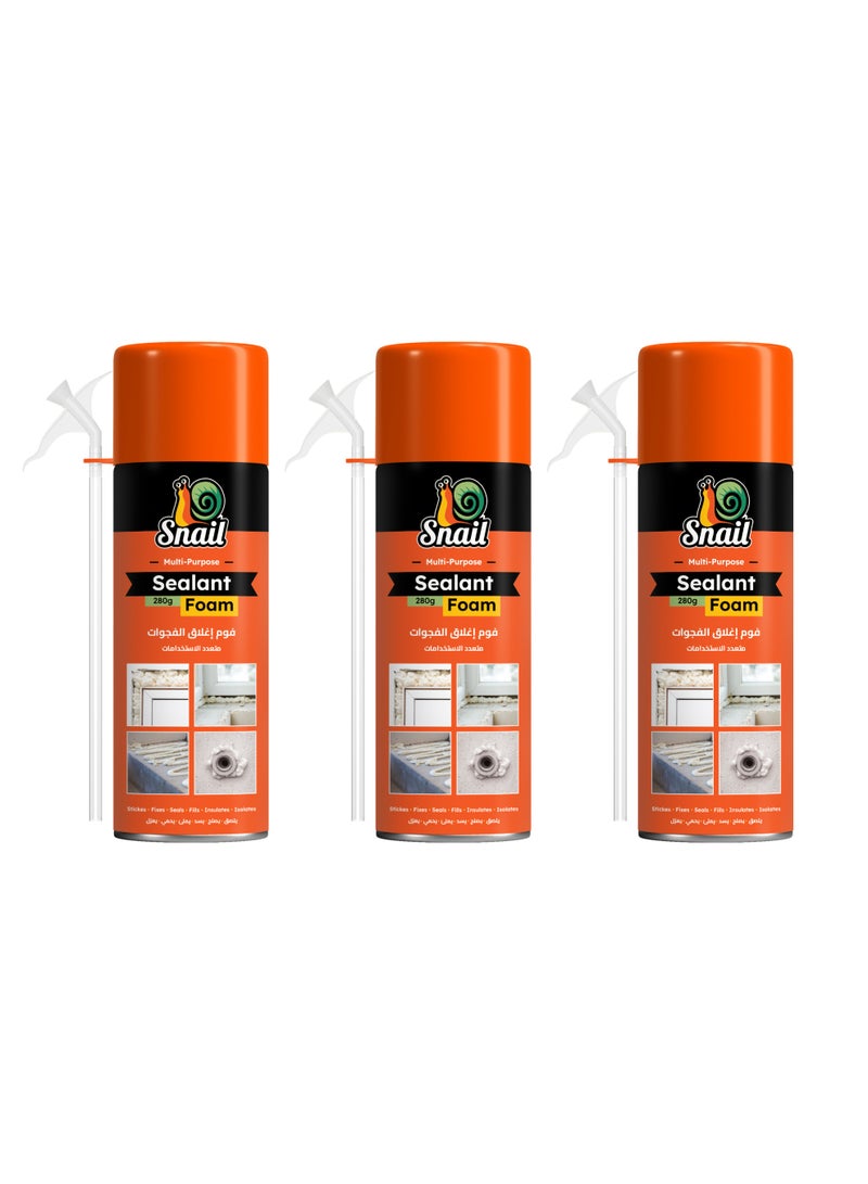 LAWAZIM Snail Polyurethane Foam -3 Piece 300ml- High-Density Sealant Spray with Extended Reach Tip for Weatherproof Insulation Heat Preservation and Gap-Filling in Construction Home Repairs and DIY Projects - Image 1