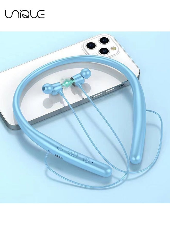 Unique - New neck-mounted Bluetooth ultra-long battery life earphones hanging neck sports wireless Bluetooth earphones (Blue) - Image 1