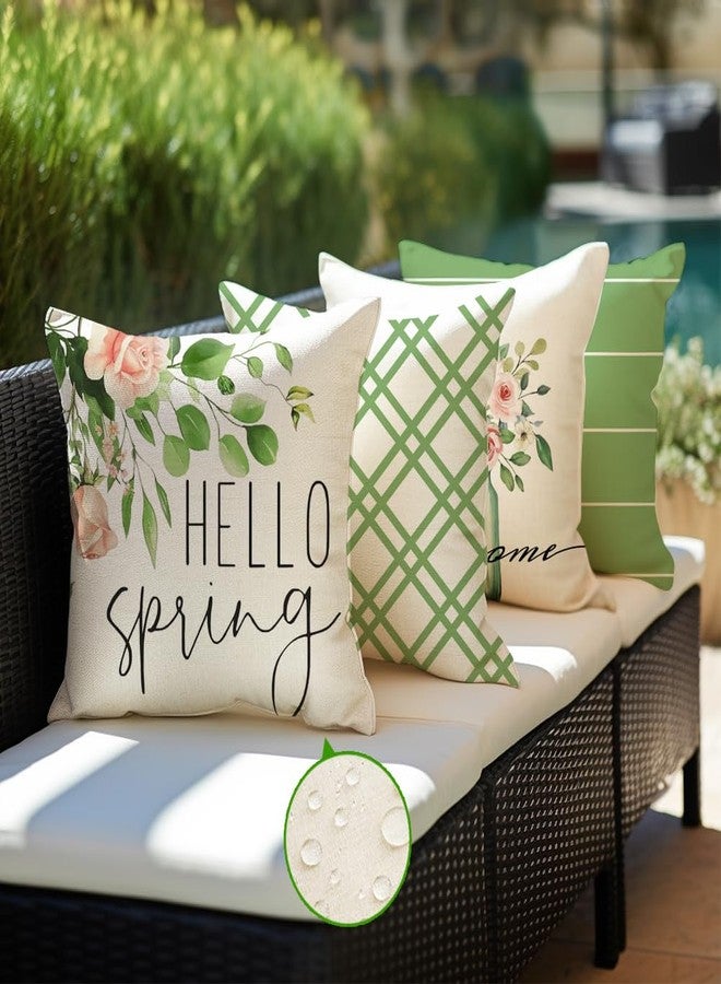 RABUSOFA Outdoor Spring Pillow Covers 18x18 Inch Set of 4 Waterproof Spring Decorations for Home,Green Farmhouse Decor Throw Decorative Pillows for Couch Patio - Image 5