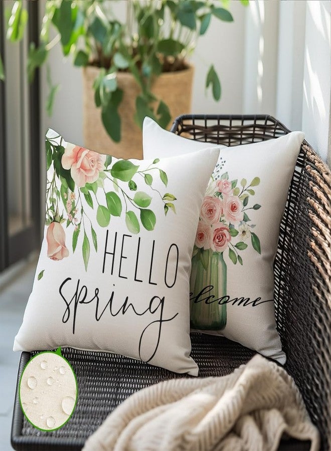 RABUSOFA Outdoor Spring Pillow Covers 18x18 Inch Set of 4 Waterproof Spring Decorations for Home,Green Farmhouse Decor Throw Decorative Pillows for Couch Patio - Image 4