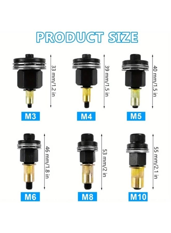 6pcs M3 M4 M5 M6 M8 M10 Rivet Nuts Kit with Mandrel Retractable Nuts for Manual Riveting - Image 3