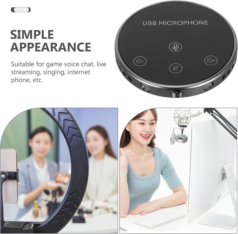 USB Omnidirectional Microphone 360° Pickup Portable Conference Call Mic for Computer Live Streaming and Video Meetings Black - Image 3