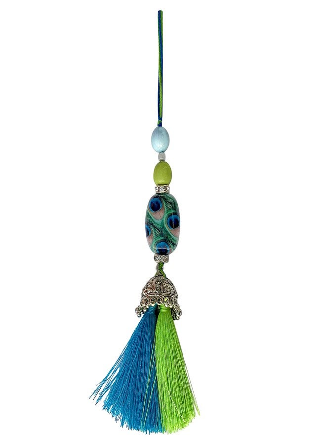 FURE Peacock Bead Lumba & Rakhi Set (Blue/Green) for Women & Men - Image 3