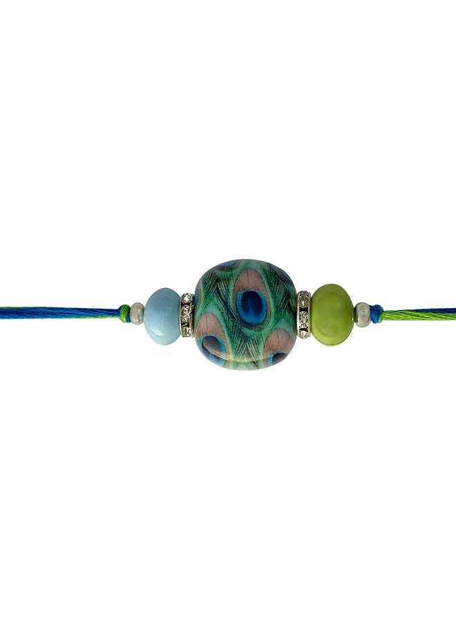 FURE Peacock Bead Lumba & Rakhi Set (Blue/Green) for Women & Men - Image 4