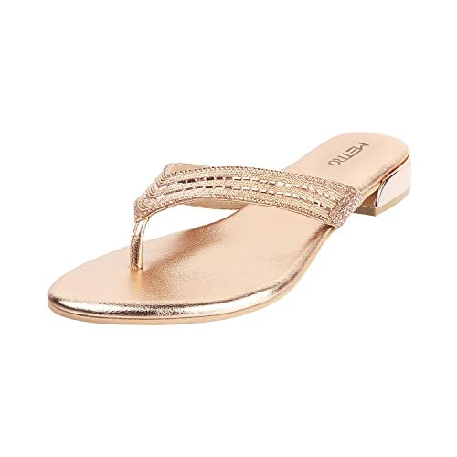 Metro Women Rose Gold Synthetic Leather Ehnic Slip-on Sandal UK/6 EU/39 (35-4988) - Image 1