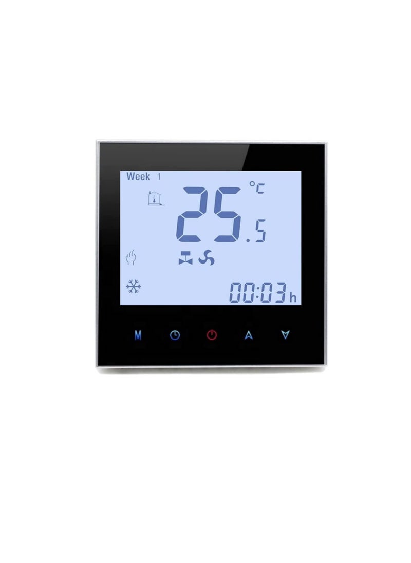 Generic - Wifi Programmable Room AC Smart Thermostat Energy Saving FCU Central Air Conditioner Touch Controller 95 240VAC with Alexa Echo Google Home IFTTT Support Black with Silver Frame - Image 1
