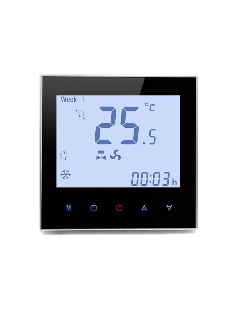 Generic - Wifi Programmable Room AC Smart Thermostat Energy Saving FCU Central Air Conditioner Touch Controller 95 240VAC with Alexa Echo Google Home IFTTT Support Black with Silver Frame - Image 1