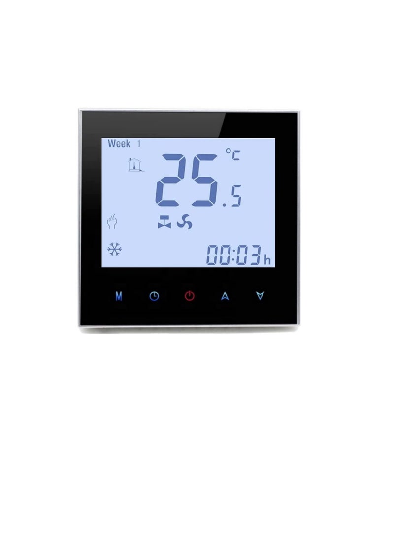Generic - Wifi Programmable Room AC Smart Thermostat Energy Saving FCU Central Air Conditioner Touch Controller 95 240VAC with Alexa Echo Google Home IFTTT Support Black with Silver Frame - Image 1