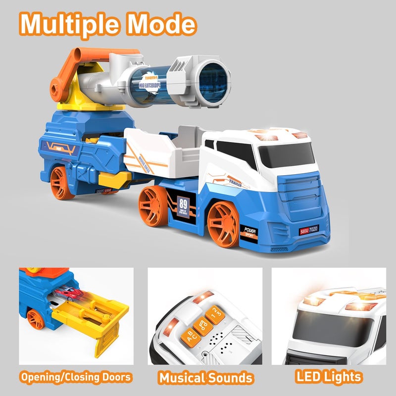 Dwi Dowellin Truck Toys for Kids  28"" Large Car Toys Include 4 Racing Cars+6 Ball  with Light & Sounds  Eejection&Shooting Transport Cars Toy  Gifts for Boys Girls 3-12 Year Old-Blue - Image 4