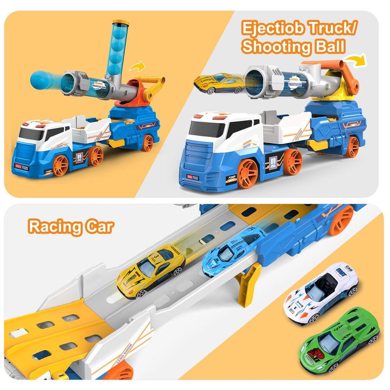 Dwi Dowellin Truck Toys for Kids  28"" Large Car Toys Include 4 Racing Cars+6 Ball  with Light & Sounds  Eejection&Shooting Transport Cars Toy  Gifts for Boys Girls 3-12 Year Old-Blue - Image 5