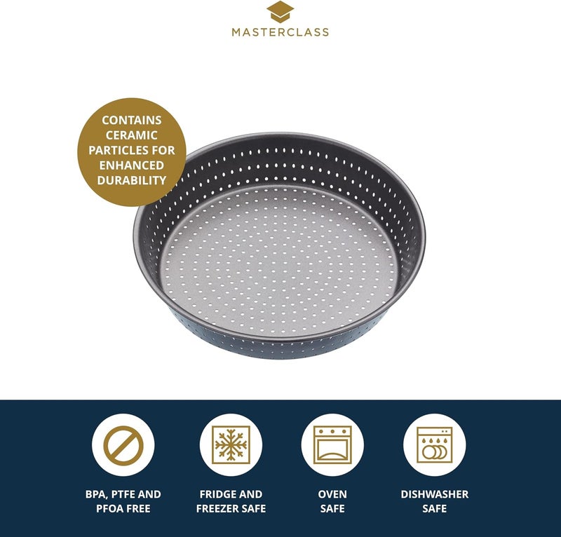 Master Class MasterClass KCMCCB15 Crusty Bake 23 cm Deep Perforated Pie Dish with PFOA Non Stick, Robust 1 mm Carbon Steel, 9 Inch Round Tin, Grey - Image 3