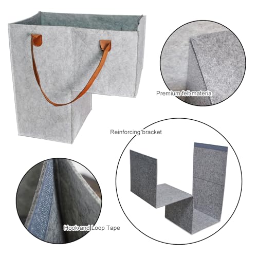 Zhupoub (2-PACK) Stair Basket -Foldable L-Shape step Storage Basket with Supporting Insert and Leather Handle, for Carpeted and Wooden Stairs, Suitable for Toys,Clothes,Books,Computers (Gray) - Image 4