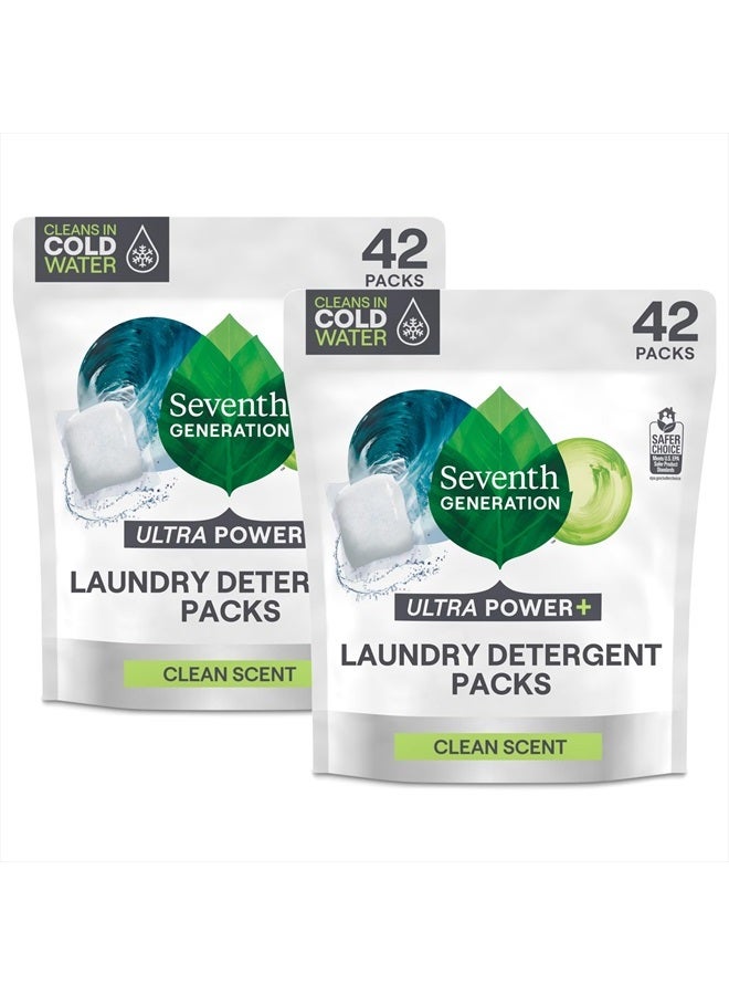 Seventh Generation Laundry Detergent Packs, Ultra Power+, Clean Scent, EPA Safer Choice Certified, 84 Loads (2 pouches, 45 Ct EA)  - Image 1