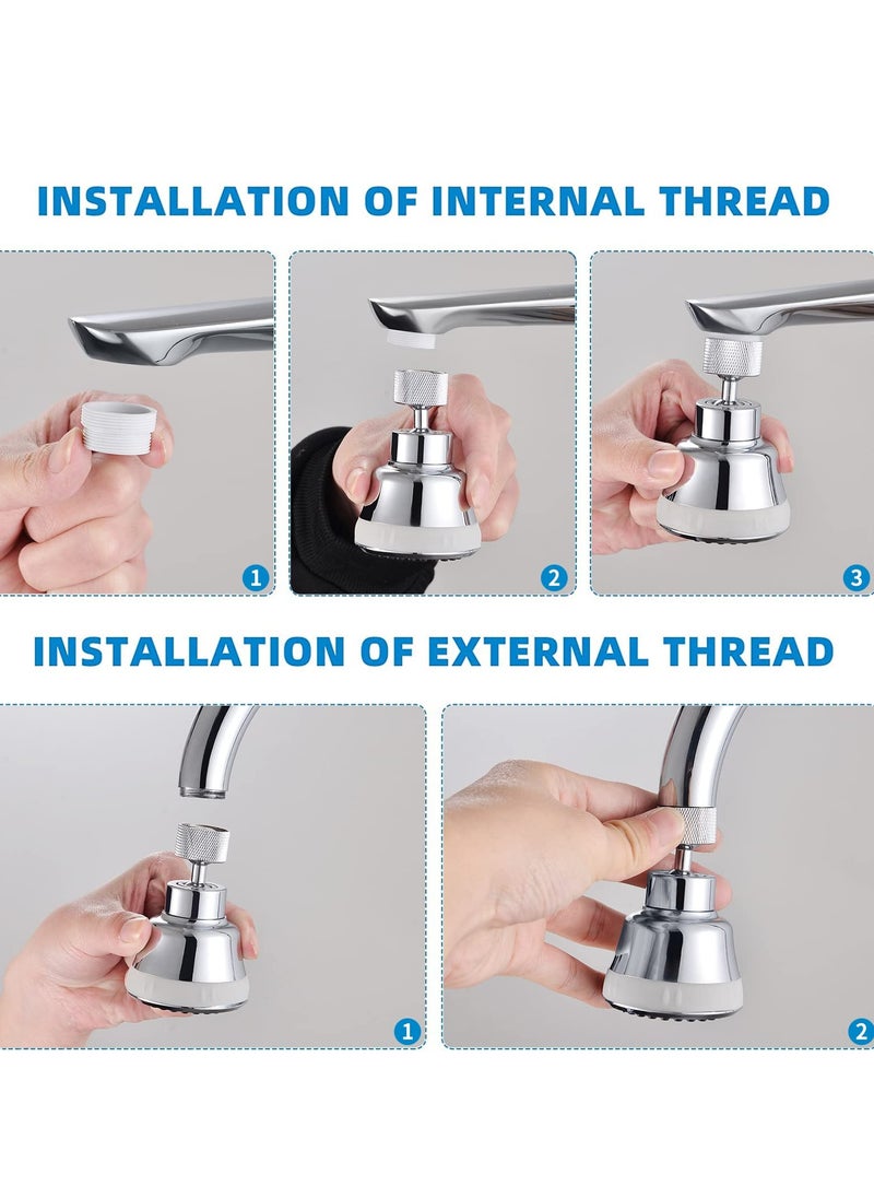 Excefore - Faucet Aerator Faucet Sprayer Attachment, Kitchen Faucet Head Replacement with 4 Spray Modes, 360° Swivel Faucet Extender Anti-Splash Sink Sprayer Faucet Nozzle Head (Diamond, Silver) - Image 1