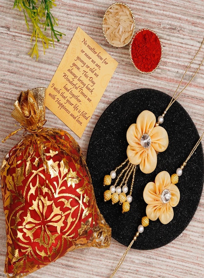 iinfinize Premium Lumba Rakhi Set for Brother and Bhabhi | Rakshabandhan Delights Couple Rakhis For Bhaiya Bhabhi | Hand Crafted Lumba Rakhi Set With Roli Chawal - Image 2