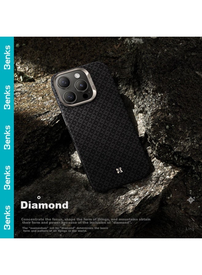 Benks Iphone 16 Pro Max Case, Apple 16 Pro Max Diamond Pattern Floating Kevlar Magnetic High-end Protective Cover, Obsidian Black - Image 2