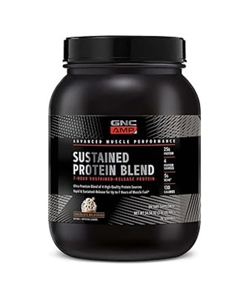 GNC AMP Sustained Protein Blend, Targeted Muscle Building and Exercise Formula, 4 Protein Sources With Rapid & Sustained Release, Gluten Free, Chocolate Milkshake – 28 Servings - Image 1