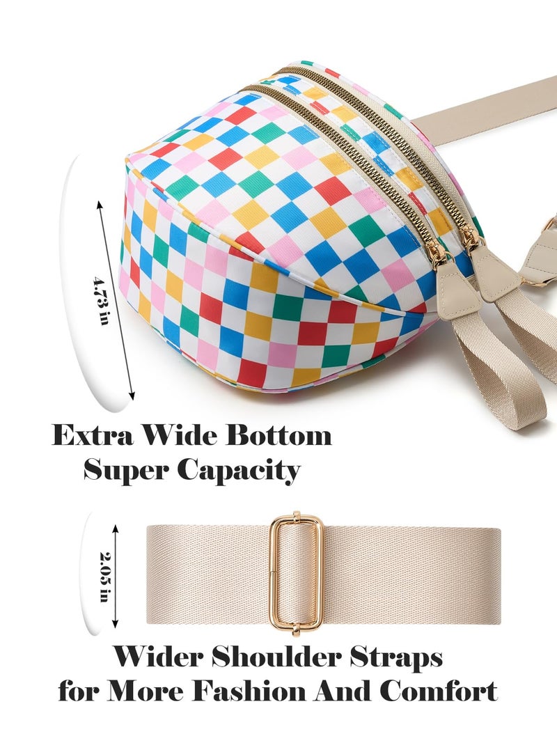 MEISEY Black and White Checkered Crossbody Bag Bum Bag for Women,Spacious Checkered Purse Fanny Packs Belt Bag (Rainbow White Checkered) - Image 5