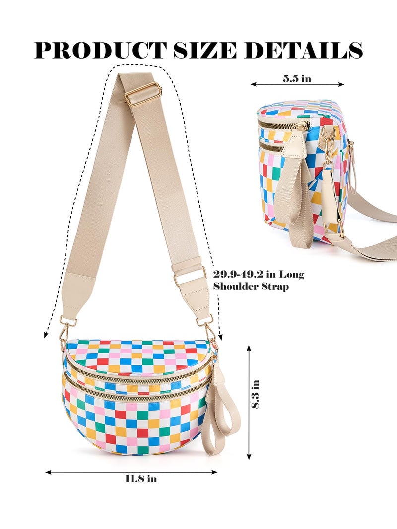 MEISEY Black and White Checkered Crossbody Bag Bum Bag for Women,Spacious Checkered Purse Fanny Packs Belt Bag (Rainbow White Checkered) - Image 3
