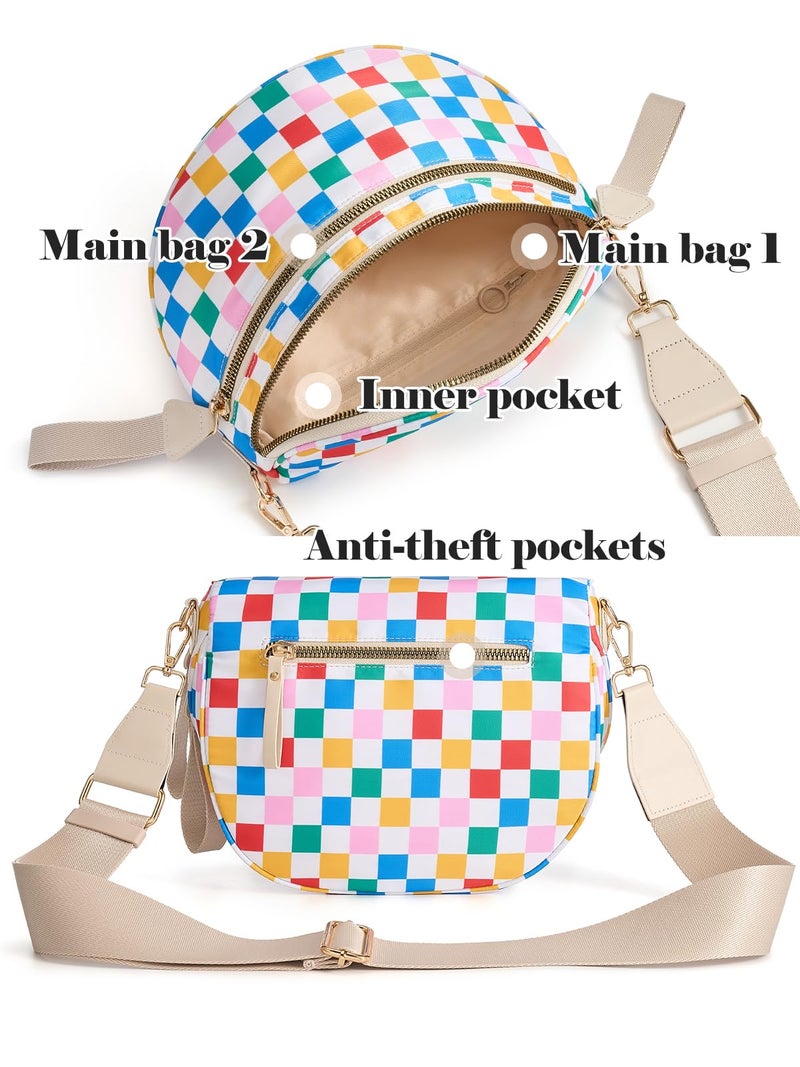 MEISEY Black and White Checkered Crossbody Bag Bum Bag for Women,Spacious Checkered Purse Fanny Packs Belt Bag (Rainbow White Checkered) - Image 4