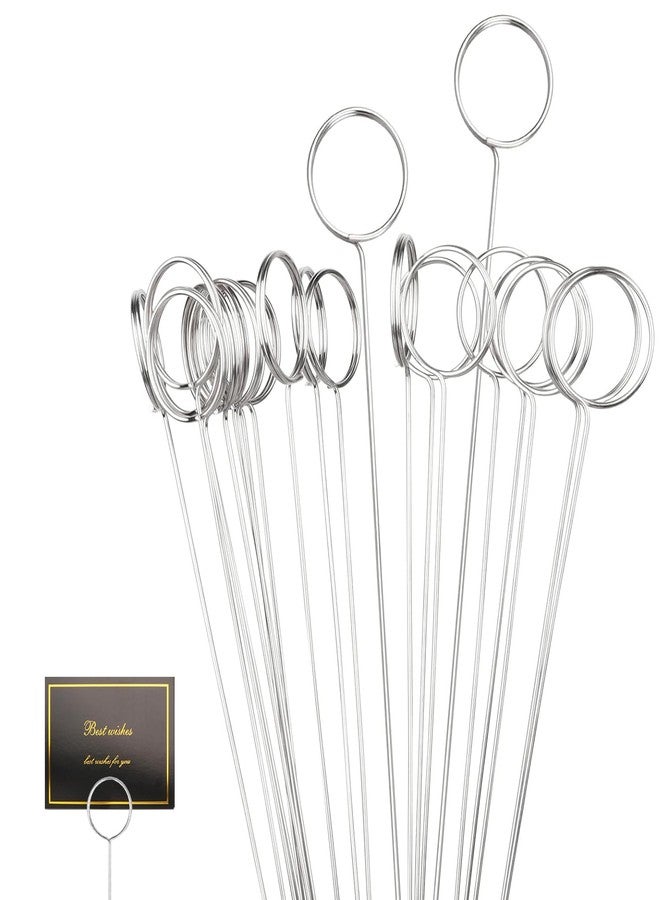 Yimerlen 30 Pcs Metal Wire Floral Picks 13 Inch Wire Floral Place Card Holder Picks, Photo Memo Holder, Round Table Name Number Card Holder for Wedding Party Birthday (Silver) Round - Image 1