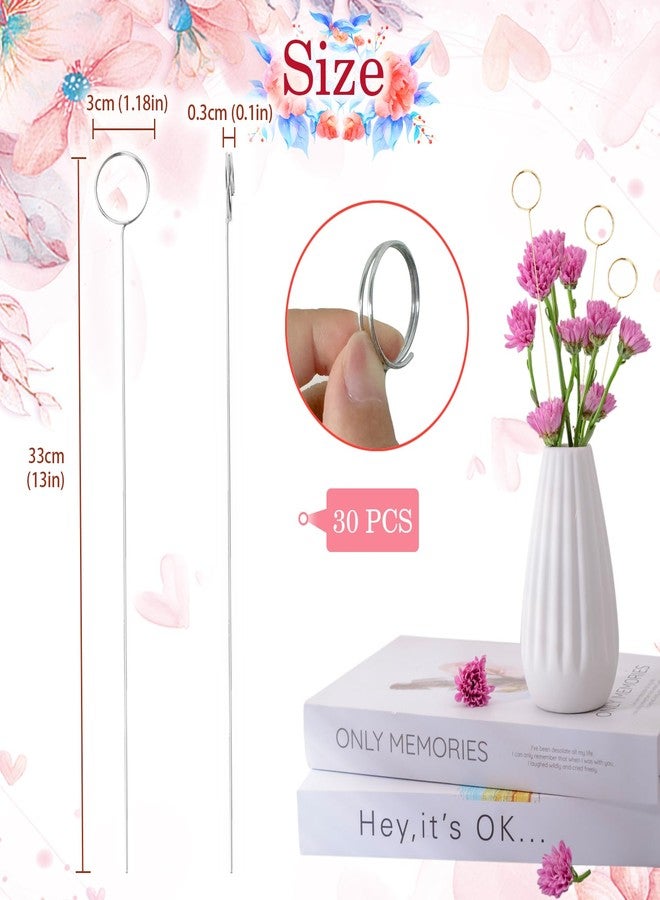 Yimerlen 30 Pcs Metal Wire Floral Picks 13 Inch Wire Floral Place Card Holder Picks, Photo Memo Holder, Round Table Name Number Card Holder for Wedding Party Birthday (Silver) Round - Image 2