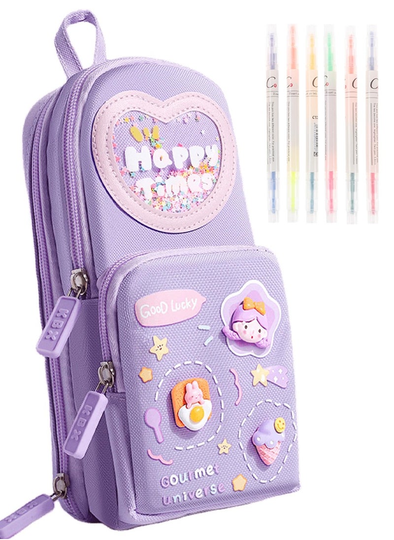 NajmStyle Mini Backpack Pencil Case Art Marker Storage Canvas Makeup Pocket Small Gadget Bag Organizer Random Free of 6 Pack Highlighters  - Image 1