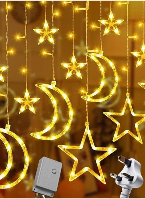 Ramadan curtain with a crescent and star design, 3.5 meters long and 8 flash modes with amazing LED lights, adding a magical touch to the decor of any space.