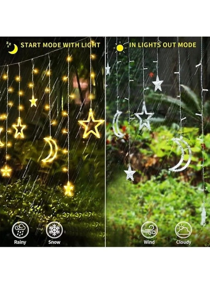 Ramadan curtain with a crescent and star design, 3.5 meters long and 8 flash modes with amazing LED lights, adding a magical touch to the decor of any space.