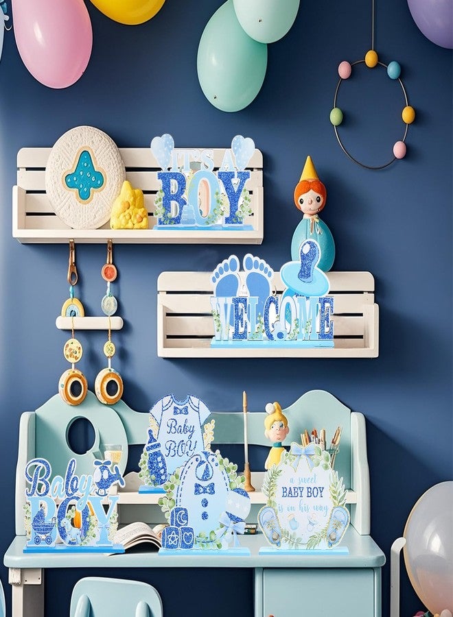 LUUFILx It's a Boy Baby Shower Centerpieces Baby Shower Table Centerpieces Bloom Table Display with Letters A Sweet Baby Boy is on His Way Gender Reveal Decorations for Boy Birthday Supplies (Wooden) - Image 4