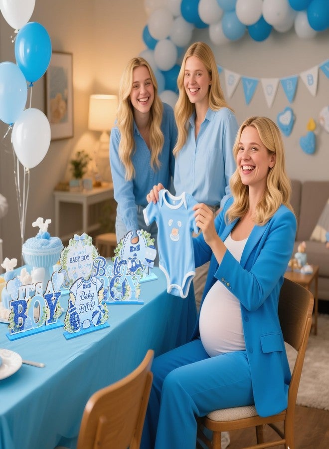 LUUFILx It's a Boy Baby Shower Centerpieces Baby Shower Table Centerpieces Bloom Table Display with Letters A Sweet Baby Boy is on His Way Gender Reveal Decorations for Boy Birthday Supplies (Wooden) - Image 3