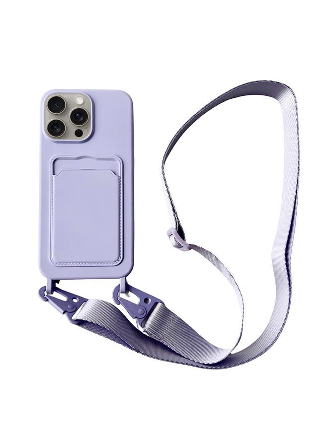 S-TOP Case For iPhone 13 Pro Card Slot Liquid Silicone Phone Case with Lanyard - Image 1