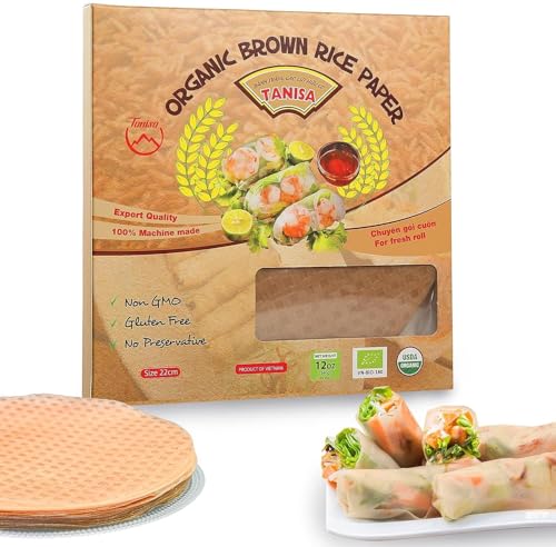 TANISA 38 Sheets Organic Brown Rice Paper Wrappers, Spring Roll Wrappers, Round Rice Wrappers for Fresh Rolls, Vietnamese Rice Paper Sheets, Suitable for Any Meal (8.7 inch, 12 oz) - Image 1